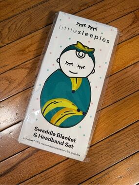 Little Sleepies Swaddle Blanket & Headband Set - Teal with Yellow Banana Print
